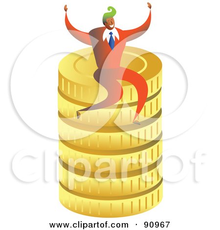 Royalty-Free (RF) Clipart Illustration of a Successful Businessman Sitting On Gold Coins by Prawny