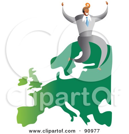 Royalty-Free (RF) Clipart Illustration of a Successful Businessman Sitting On A Map Of Europe by Prawny