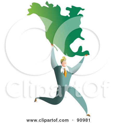 Royalty-Free (RF) Clipart Illustration of a Successful Businessman Carrying A Map Of North America by Prawny