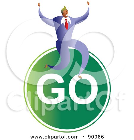 Royalty-Free (RF) Clipart Illustration of a Successful Businessman Sitting On A Go Sign by Prawny