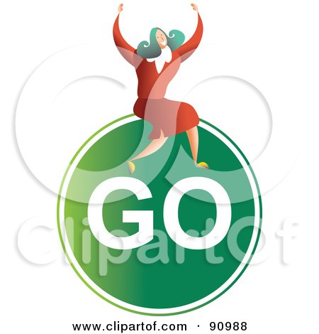 Royalty-Free (RF) Clipart Illustration of a Successful Businesswoman Sitting On A Go Sign by Prawny