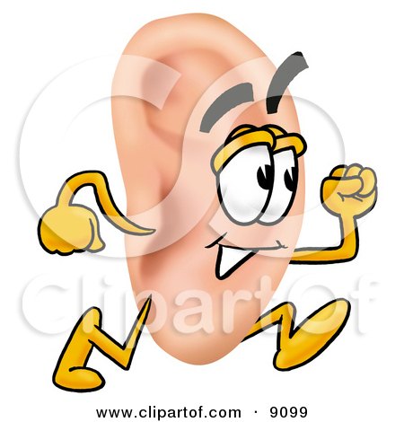 Clipart Picture of an Ear Mascot Cartoon Character Running by Mascot Junction