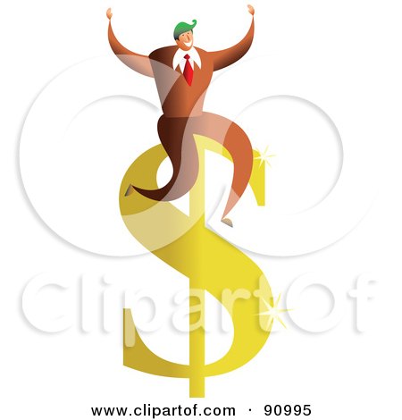Royalty-Free (RF) Clipart Illustration of a Successful Businessman Sitting On A Dollar Symbol by Prawny
