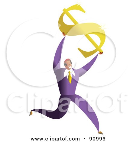 Royalty-Free (RF) Clipart Illustration of a Successful Businessman Holding Up A Dollar Symbol by Prawny