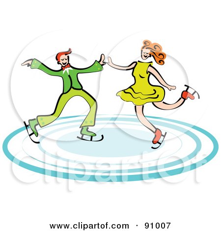 Royalty-Free (RF) Clipart Illustration of a Happy Couple Ice Skating Together And Extending Their Arms by Prawny