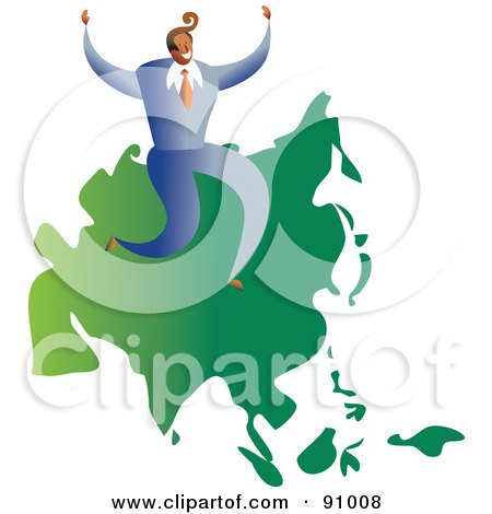 Royalty-Free (RF) Clipart Illustration of a Successful Businessman Sitting On A Map Of Asia by Prawny
