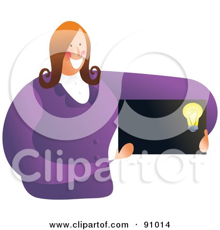 Royalty-Free (RF) Clipart Illustration of a Businesswoman Holding A Blank Light Bulb Business Card by Prawny