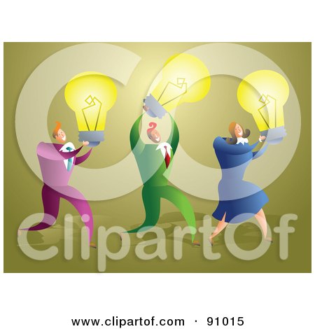 Royalty-Free (RF) Clipart Illustration of a Business Team Carrying Yellow Light Bulbs by Prawny