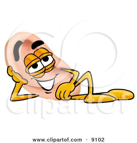 Clipart Picture of an Ear Mascot Cartoon Character Resting His Head on His Hand by Mascot Junction