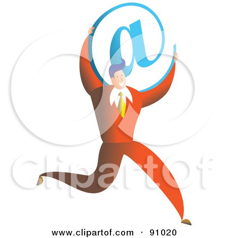 Royalty-Free (RF) Clipart Illustration of a Successful Businessman Carrying An At Email Symbol by Prawny