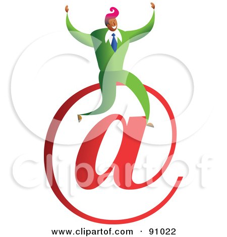 Royalty-Free (RF) Clipart Illustration of a Successful Businessman Sitting On An At Email Symbol by Prawny
