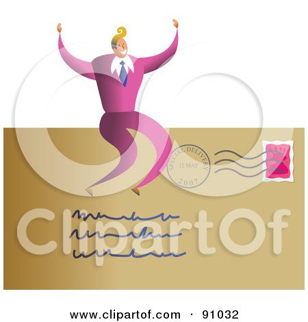 Royalty-Free (RF) Clipart Illustration of a Successful Businessman Sitting On A Letter by Prawny