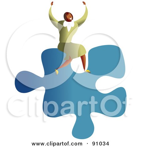 Royalty-Free (RF) Clipart Illustration of a Successful Businesswoman Sitting On A Puzzle Piece by Prawny