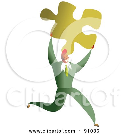 Royalty-Free (RF) Clipart Illustration of a Successful Businessman Carrying A Puzzle Piece by Prawny