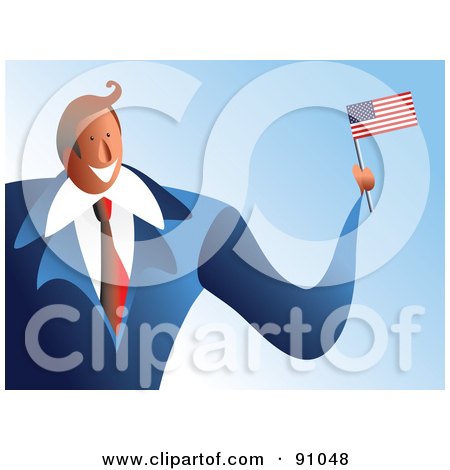 Royalty-Free (RF) Clipart Illustration of a Friendly Businessman Holding A USA Flag by Prawny