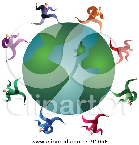 Royalty-Free (RF) Clipart Illustration of a Team Of Businessmen Running Around A Globe by Prawny