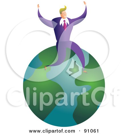Royalty-Free (RF) Clipart Illustration of a Successful Businessman Sitting On A Globe by Prawny