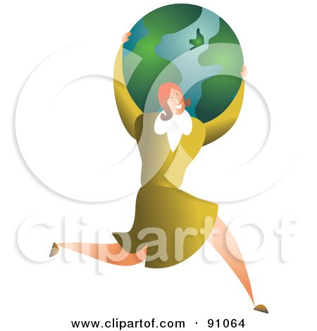 Royalty-Free (RF) Clipart Illustration of a Successful Businesswoman Carrying A Globe by Prawny
