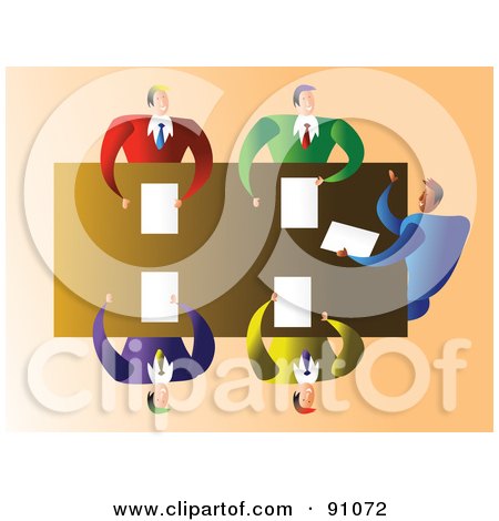Royalty-Free (RF) Clipart Illustration of an Aerial View Of Five Businessmen In A Meeting by Prawny