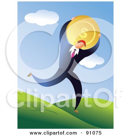 Royalty-Free (RF) Clipart Illustration of a Businessman Running With A Gold Dollar Coin by Prawny