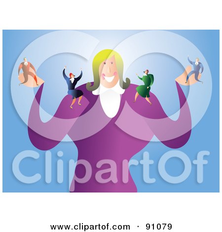 Royalty-Free (RF) Clipart Illustration of a Businesswoman With Tiny Employees On Her Arms by Prawny