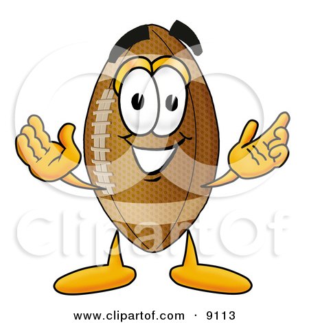 Clipart Picture of a Football Mascot Cartoon Character With Welcoming Open Arms by Mascot Junction