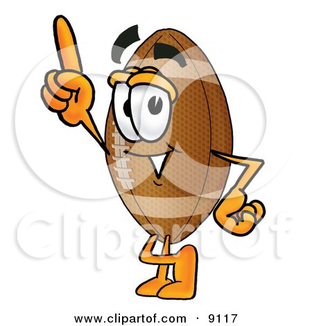 Clipart Picture of a Football Mascot Cartoon Character Pointing Upwards by Mascot Junction