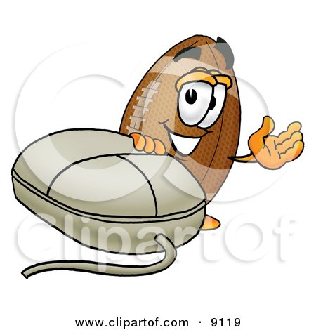 Clipart Picture of a Football Mascot Cartoon Character With a Computer Mouse by Mascot Junction