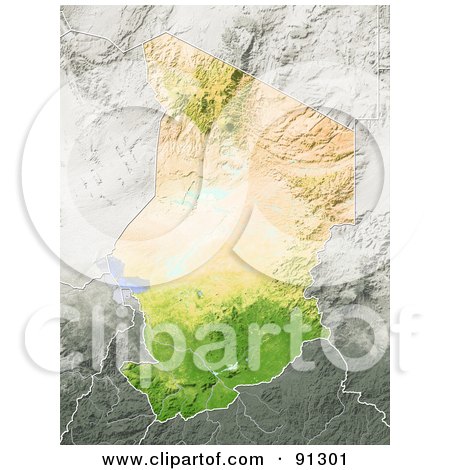 Royalty-Free (RF) Clipart Illustration of a Shaded Relief Map Of Chad by Michael Schmeling