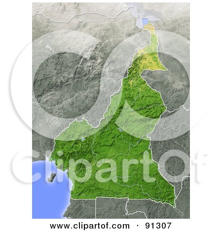 Royalty-Free (RF) Clipart Illustration of a Shaded Relief Map Of Cameroon by Michael Schmeling