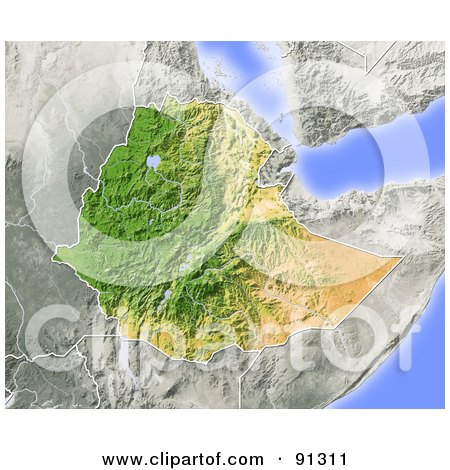 Royalty-Free (RF) Clipart Illustration of a Shaded Relief Map Of Ethiopia by Michael Schmeling