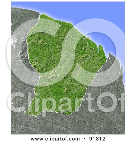 Royalty-Free (RF) Clipart Illustration of a Shaded Relief Map Of French Guiana by Michael Schmeling
