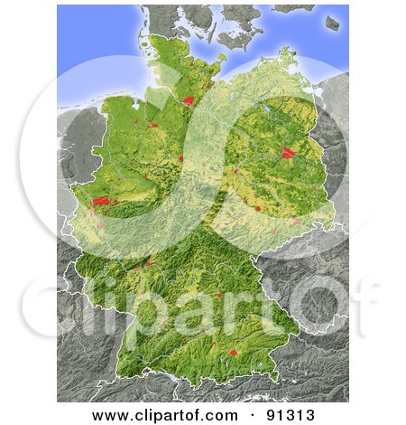 Royalty-Free (RF) Clipart Illustration of a Shaded Relief Map Of Germany by Michael Schmeling