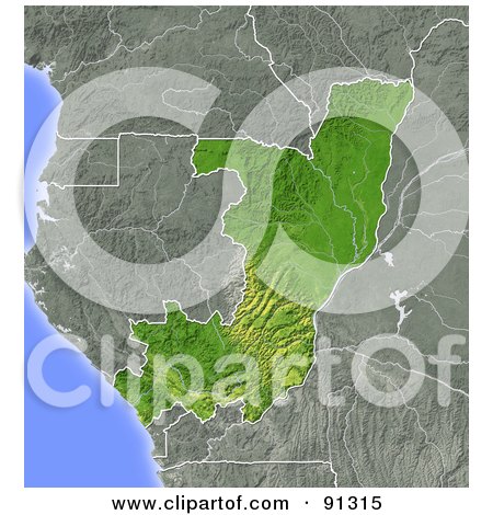 Royalty-Free (RF) Clipart Illustration of a Shaded Relief Map Of Congo by Michael Schmeling