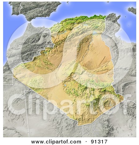 Royalty-Free (RF) Clipart Illustration of a Shaded Relief Map Of Algeria by Michael Schmeling