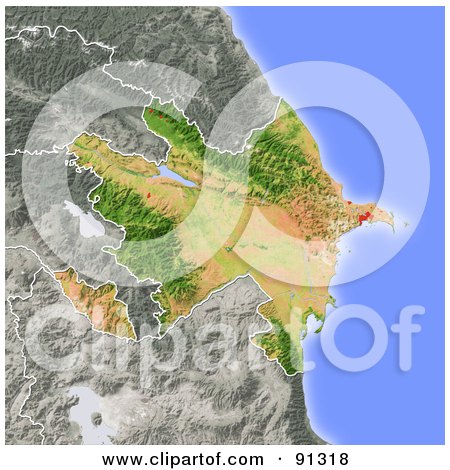 Royalty-Free (RF) Clipart Illustration of a Shaded Relief Map Of Azerbaijan by Michael Schmeling