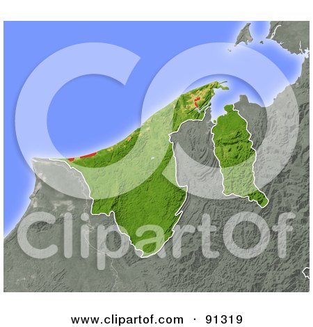 Royalty-Free (RF) Clipart Illustration of a Shaded Relief Map Of Brunei by Michael Schmeling