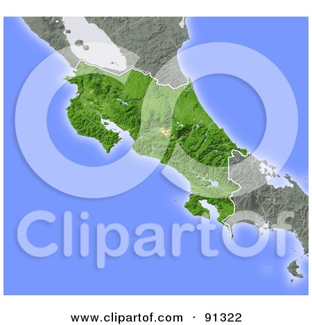 Royalty-Free (RF) Clipart Illustration of a Shaded Relief Map Of Costa Rica by Michael Schmeling