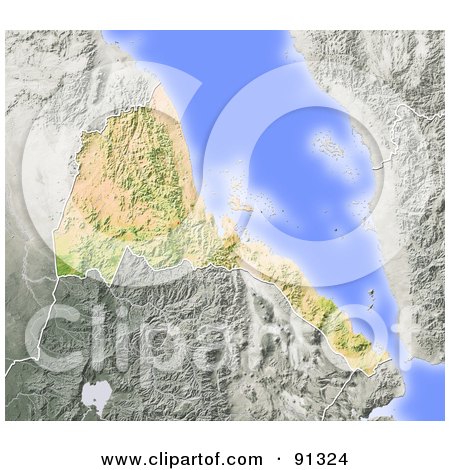 Royalty-Free (RF) Clipart Illustration of a Shaded Relief Map Of Eritrea by Michael Schmeling