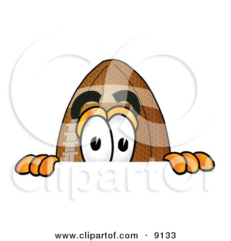 Clipart Picture of a Football Mascot Cartoon Character Peeking Over a Surface by Mascot Junction