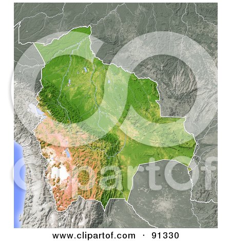 Royalty-Free (RF) Clipart Illustration of a Shaded Relief Map Of Bolivia by Michael Schmeling