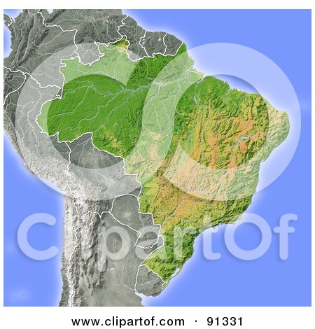 Royalty-Free (RF) Clipart Illustration of a Shaded Relief Map Of Brazil by Michael Schmeling