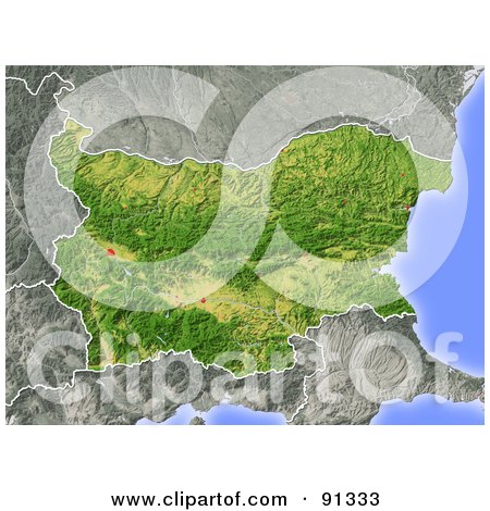 Royalty-Free (RF) Clipart Illustration of a Shaded Relief Map Of Bulgaria by Michael Schmeling