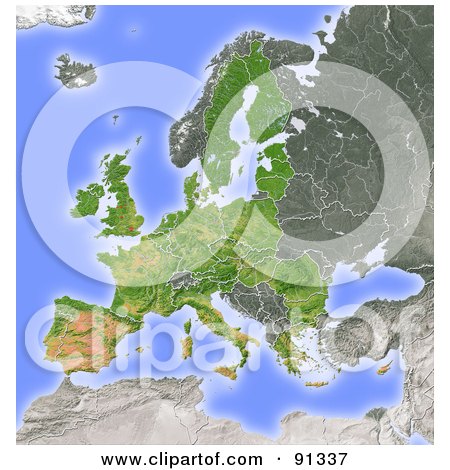 Royalty-Free (RF) Clipart Illustration of a Shaded Relief Map Of The European Union by Michael Schmeling