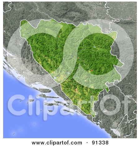 Royalty-Free (RF) Clipart Illustration of a Shaded Relief Map Of Bosnia and Herzegovina by Michael Schmeling