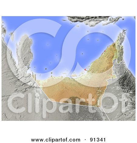 Royalty-Free (RF) Clipart Illustration of a Shaded Relief Map Of Arab Emirates by Michael Schmeling
