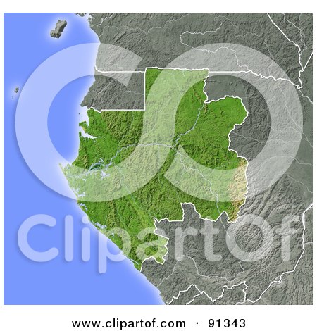 Royalty-Free (RF) Clipart Illustration of a Shaded Relief Map Of Gabon by Michael Schmeling