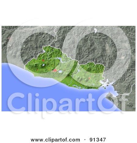 Royalty-Free (RF) Clipart Illustration of a Shaded Relief Map Of El Salvador by Michael Schmeling