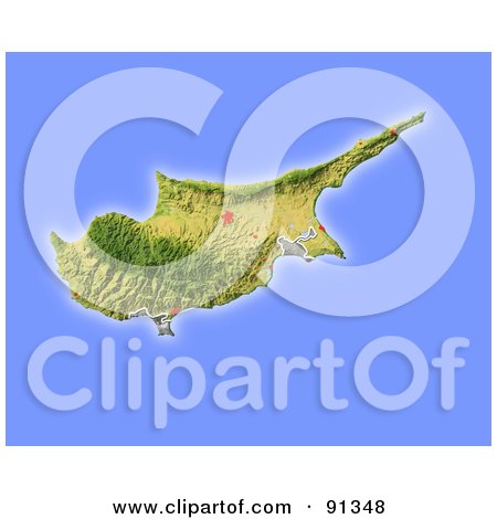 Royalty-Free (RF) Clipart Illustration of a Shaded Relief Map Of Cyprus by Michael Schmeling