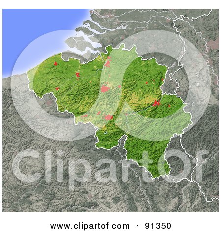 Royalty-Free (RF) Clipart Illustration of a Shaded Relief Map Of Belgium by Michael Schmeling